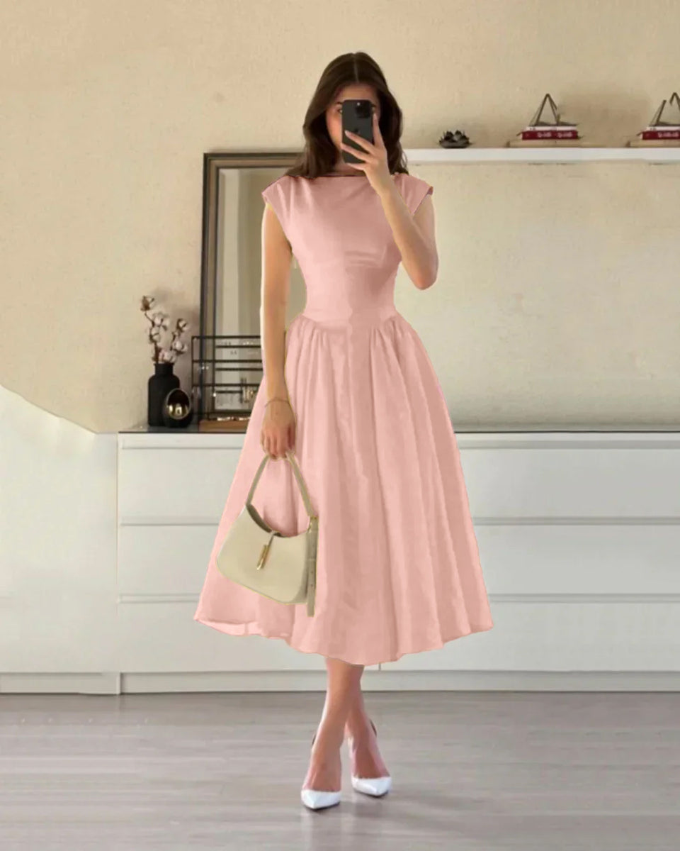 Cap XS Cap Sleeve Fit & Flare A-Line Midi Dress in Powder Pink - Image 2