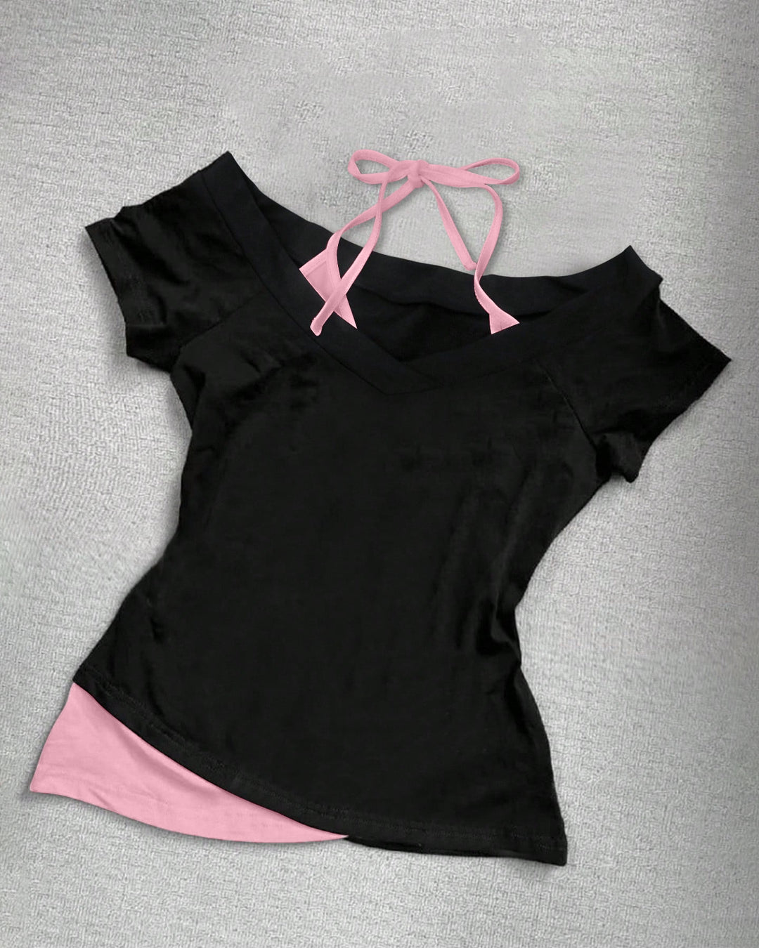 black dress with white shirt underneath 2 In 1 Halter Short Sleeve Top in Black- Littlebox India