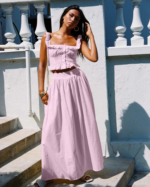 Pink Ruffle Strap Crop Top & Maxi Skirt Co-ords Set  Littlebox India