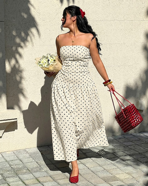 Polka Dot Print Strapless Dress Curve & Plus