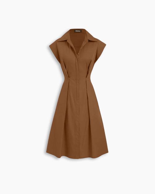 Collar Cinched Waist Shirt Midi Dress in Brown