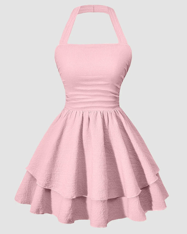Halter Neck Mini Dress in Baby Pink - Littlebox India