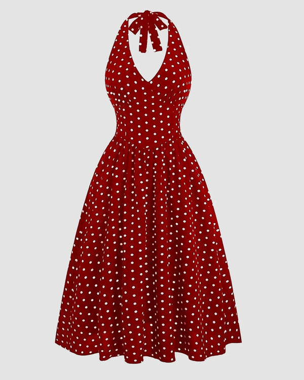 Red Halter Neck Backless A-Line Midi Dress - Littlebox India