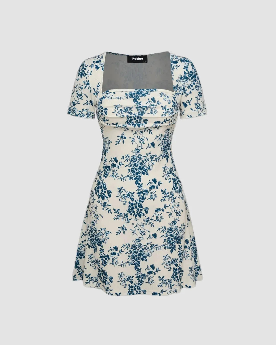 A-Line Mini Dress With Blue Floral Pattern - Littlebox India