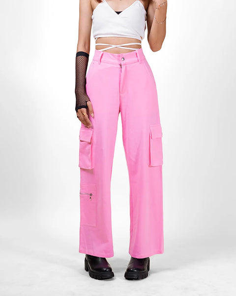 Acubi Style Pink Baggy Womens Cargo In Pink Front View for Women | Littlebox India