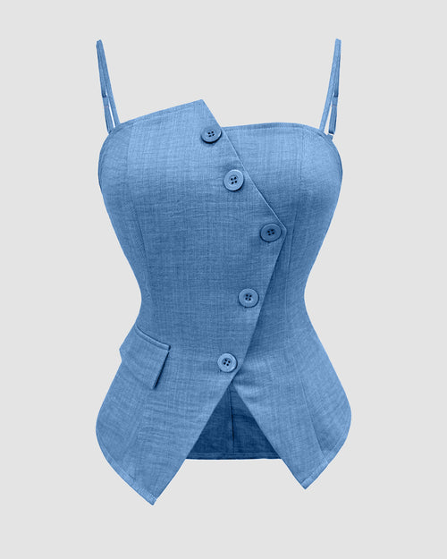 Asymmetric Cinched Waist Wrap Top in Light Blue Front View for Women | Littlebox India