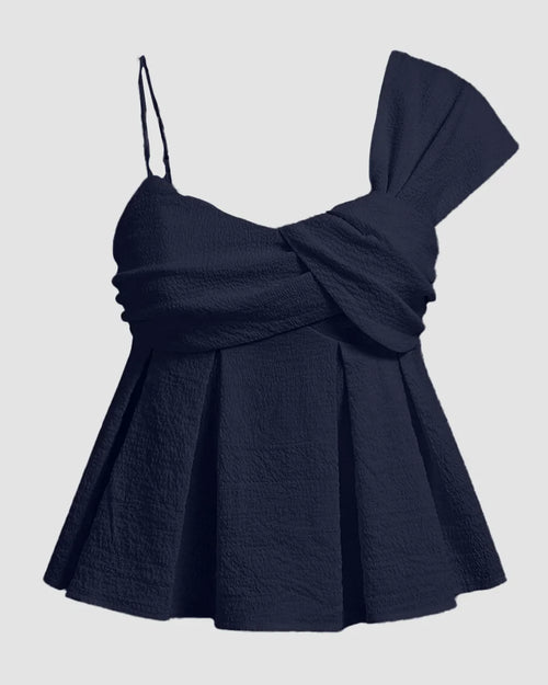 Asymmetric One Shoulder Ruffle Peplum Textured Top in Blue Front View For Women | Littlebox India