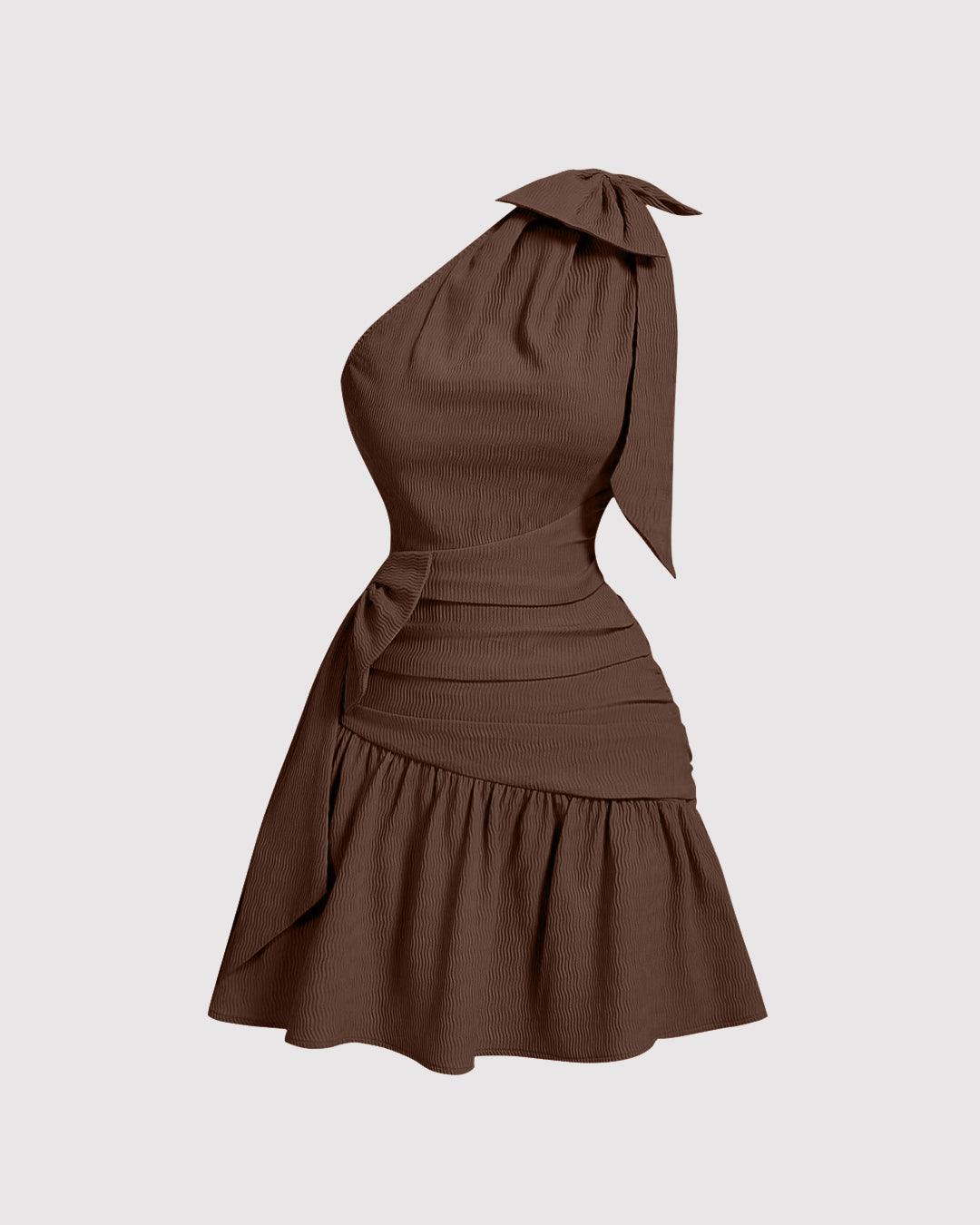 knee length dresses for ladies One Shoulder Puff Sleeve Bodycon Mini Dress