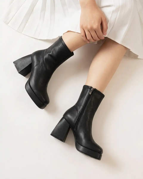 Black Slip-on Platform Ankle Boots