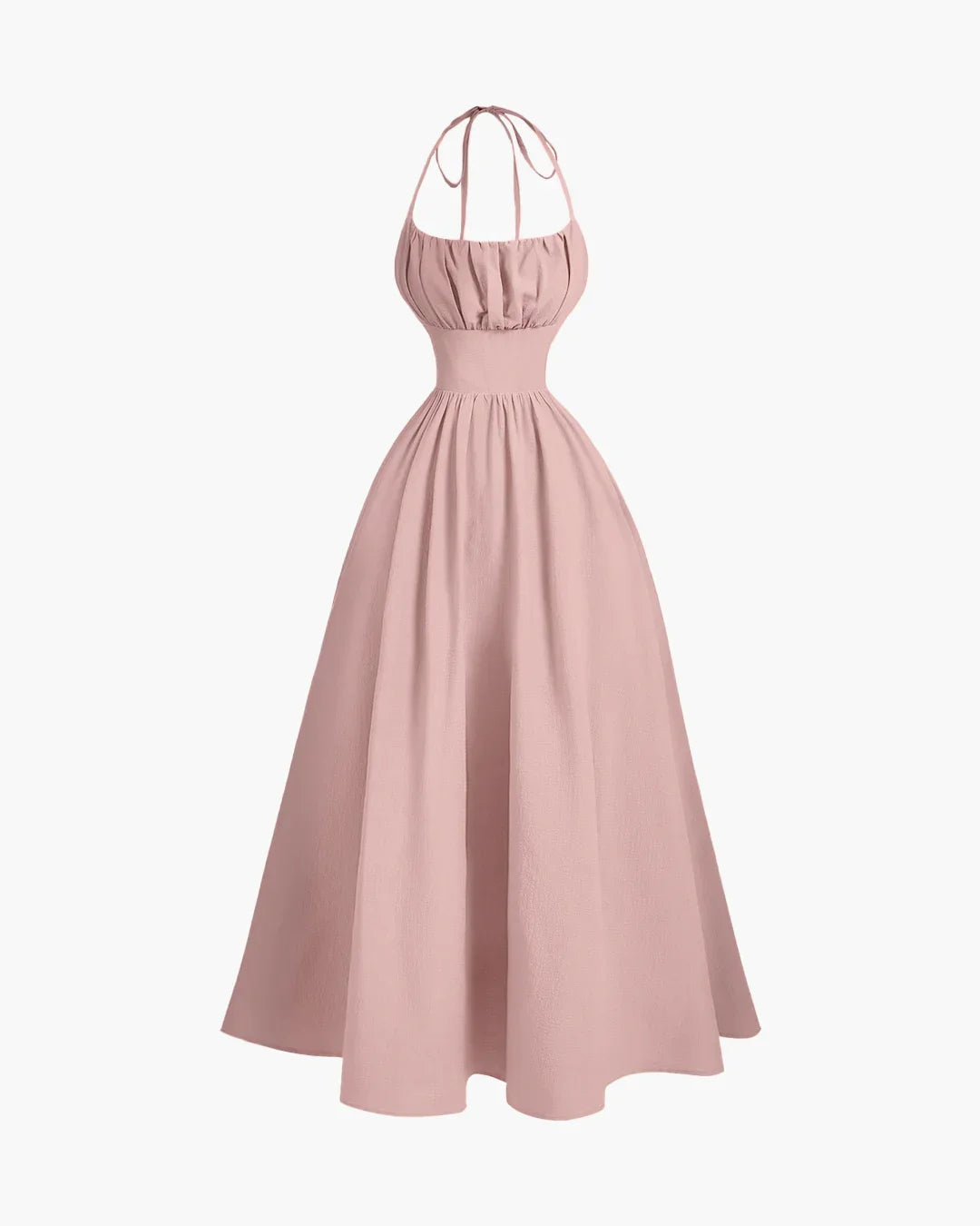 Halter Neck Gathered Midi Dress in Powder Pink