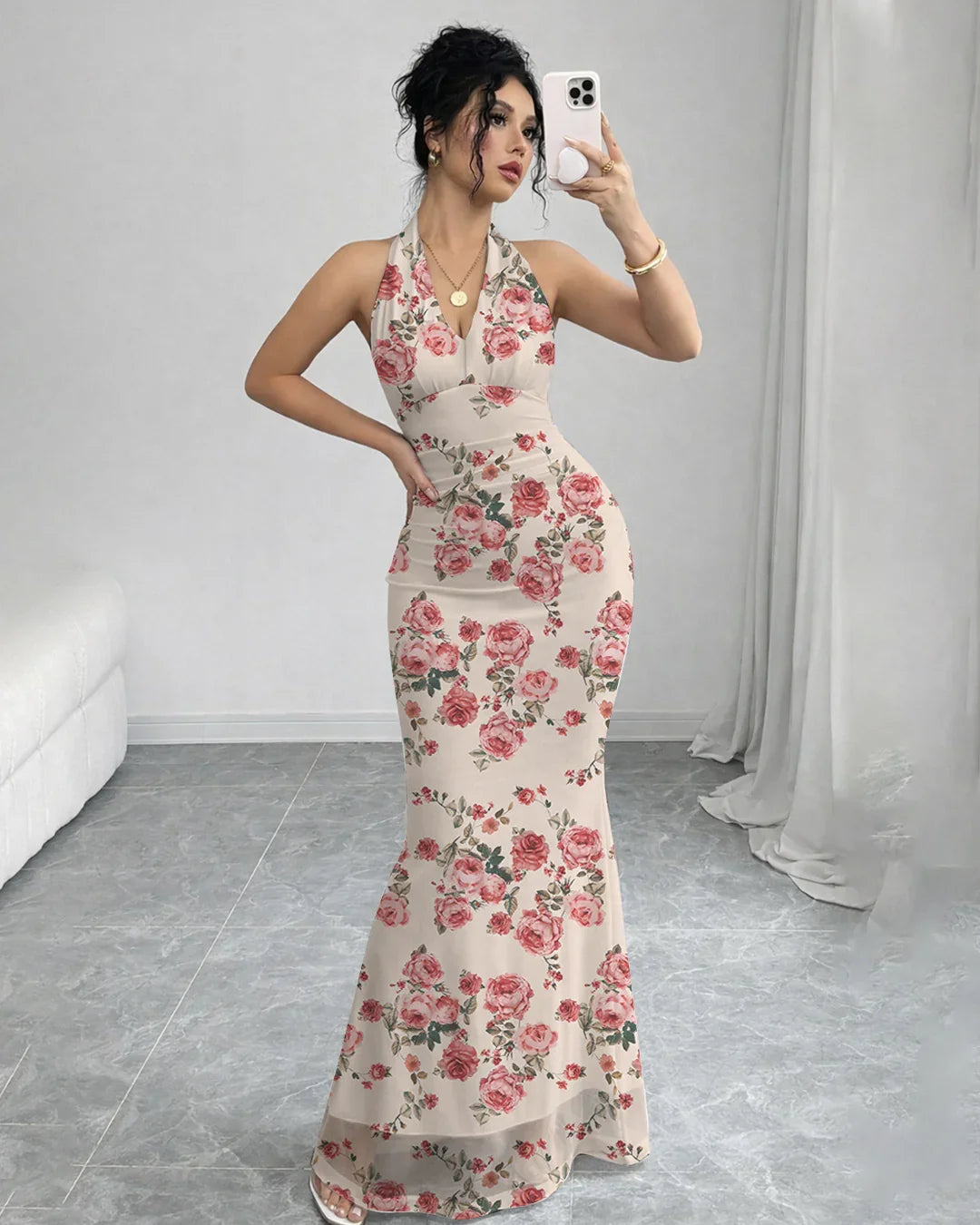 Floral Backless Mermaid Maxi Dress  Littlebox India