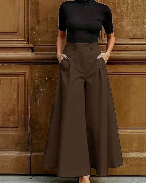 Bell Bottom Pocket Structured Pants in Coco Front View For Women | Littlebox India