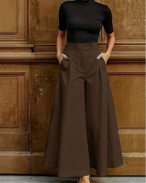 Bell Bottom Pocket Structured Pants in Coco Front View For Women | Littlebox India