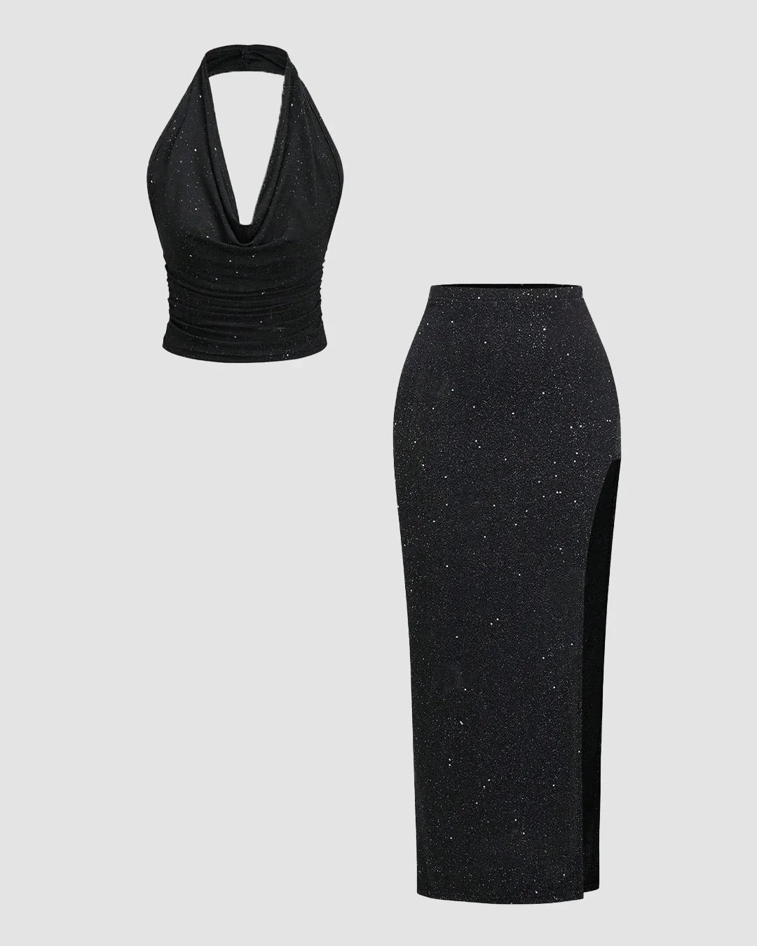 Black Backless Top & High-Slit Skirt Set - Littlebox India Black Backless Top & High-Slit Skirt Set - Littlebox India