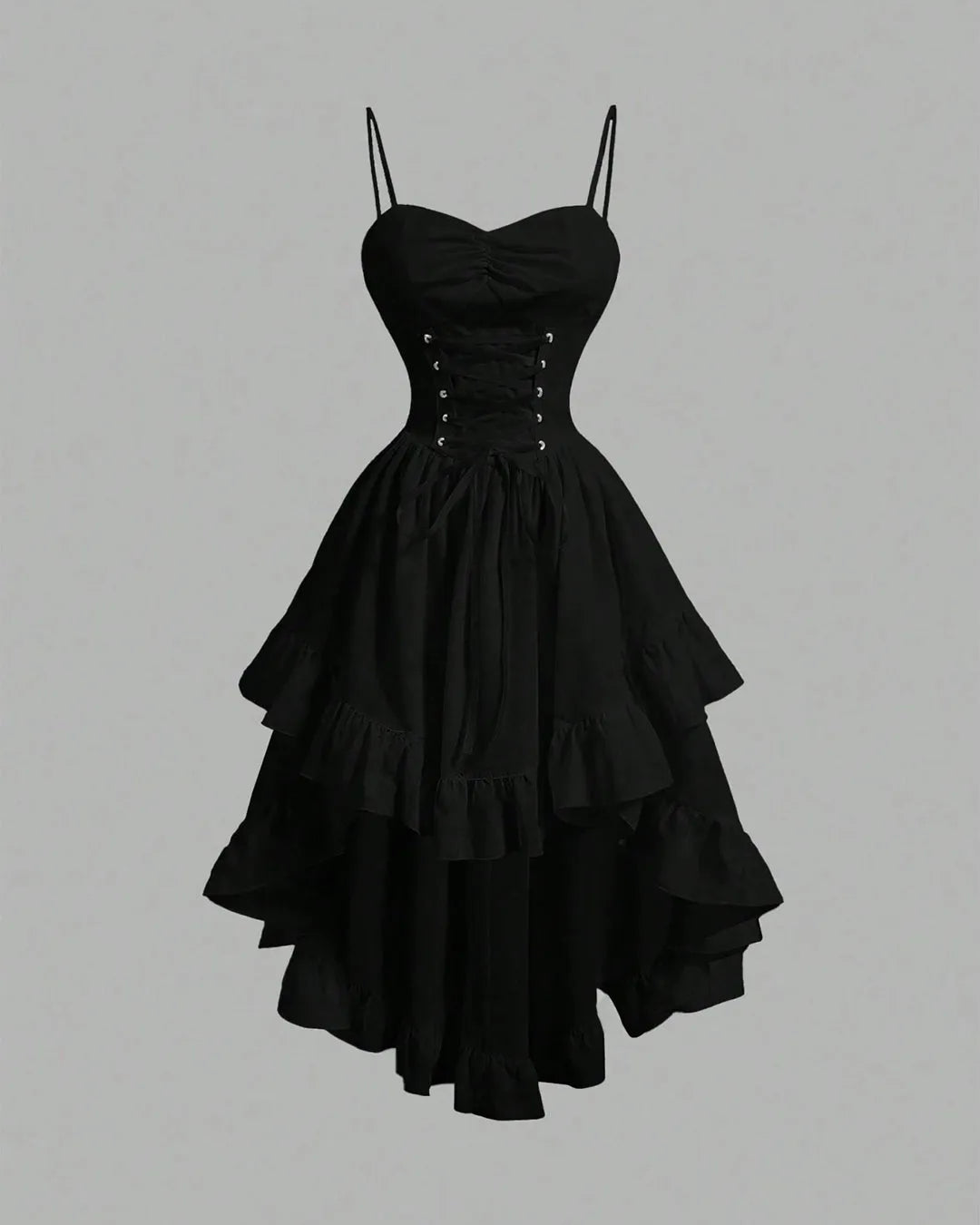Black High-Low Gothic Dress with Corset Detail - Littlebox India