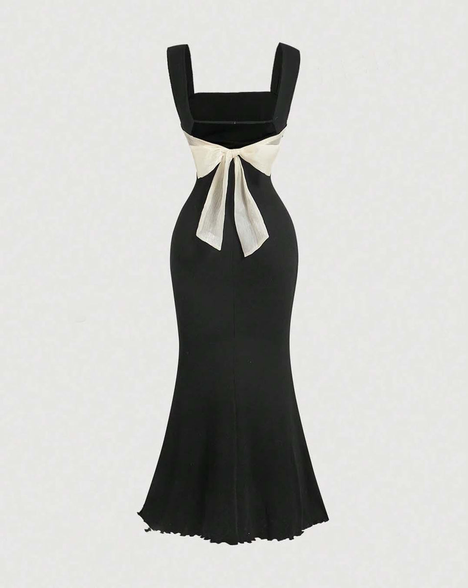 Black Mermaid Dress With Bow Back