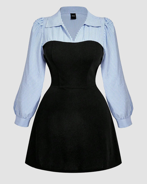 Blue Contrast Colour A-Line Mini Dress Curve & Plus Front View for Women | Littlebox India