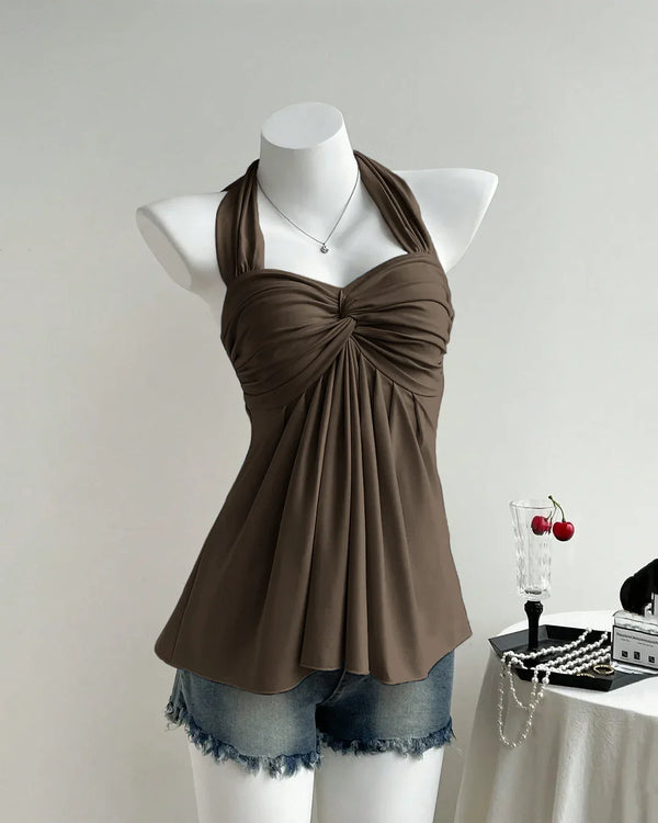 トップス melt the lady halterneck layered tops BrownTwist_Front_Draped_Halter