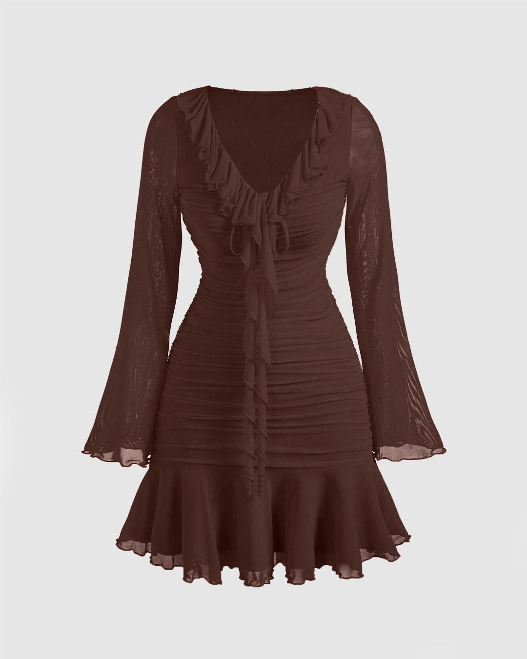 Brown Midi Dress with Long Sleeves - Littlebox India Brown Midi Dress with Long Sleeves - Littlebox India