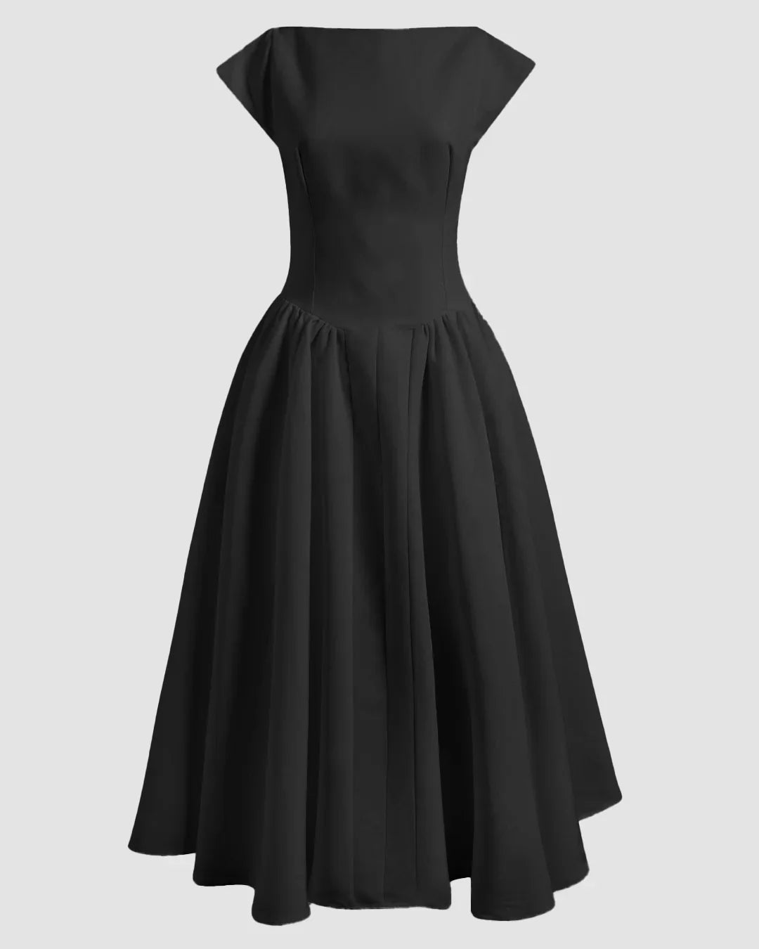 Fit & Flare A-Line Midi Dress in Black