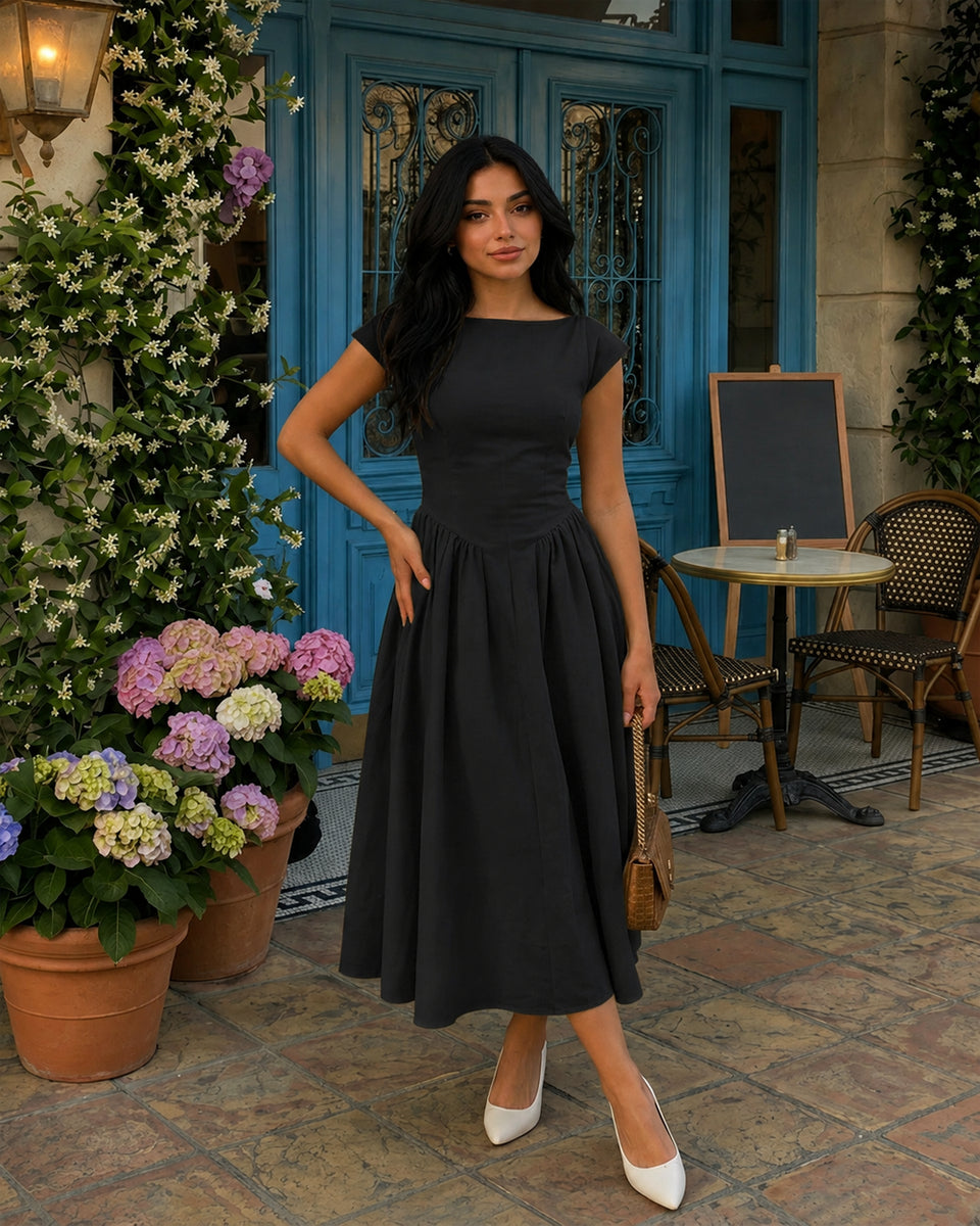 black fit and flare midi dress & A-Line in Rose Gold (RosyBrown) Asymmetrical Twist Off The Size:3T w/ 10