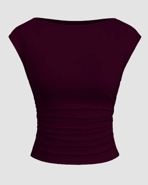 Casual Boat Neck Slim Fit Solid Crop Top in Maroon Front View For Women | Littlebox India