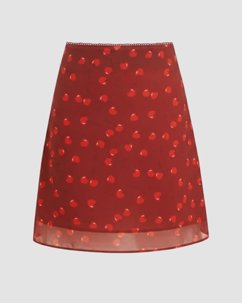 Cherry Graphic Mid Rise A-line Midi Skirt Front View For Women | Littlebox India