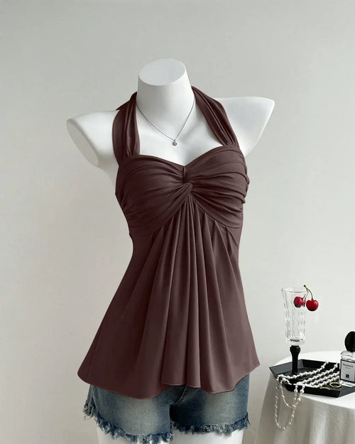 Chocolate Twist Front Draped Halter Top Front View For Women | Littlebox India