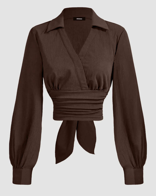 Coco Wrap Style Collar Full Sleeve Top with Tie Waist
