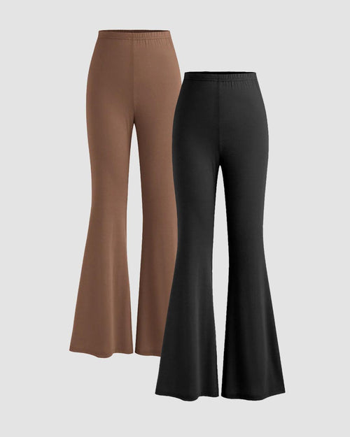 Combo of Two : High-Rise Flared Leg Trousers In Black and Brown Front View For Women | Littlebox India