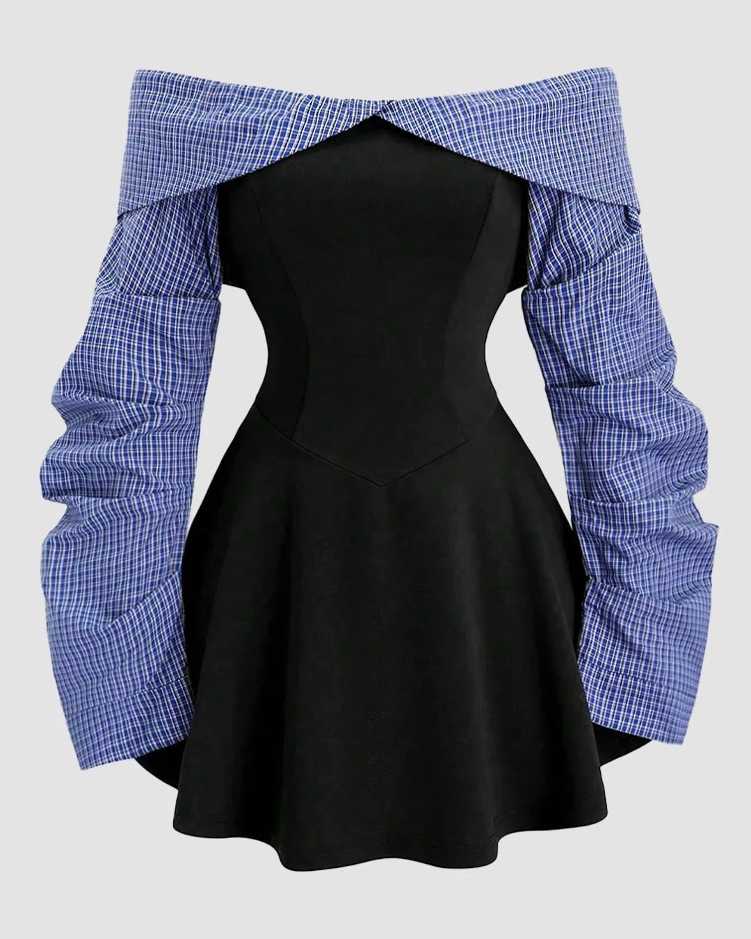 Contrast Off Shoulder Flared Hem Mini Dress - Littlebox India Contrast Off Shoulder Flared Hem Mini Dress - Littlebox India