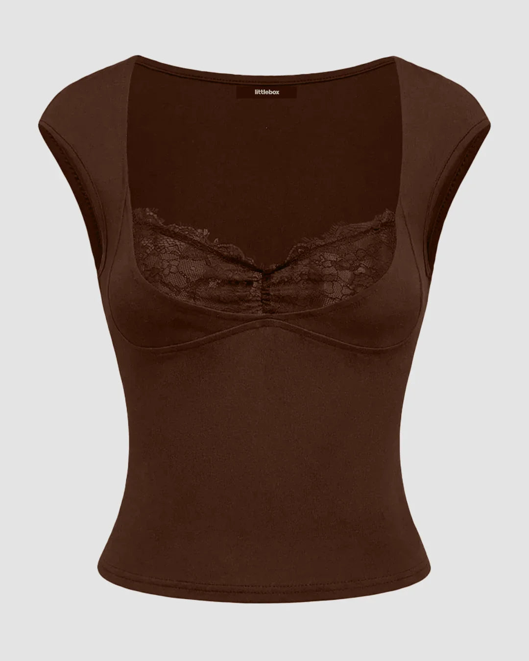 Brown Contrast Lace Ruched Bodycon Top – Littlebox India