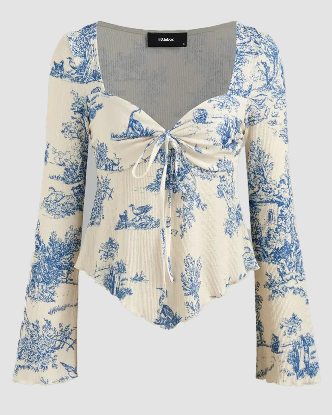 Bell Sleeve Top in Blue & Cream Curve & Plus - Littlebox India