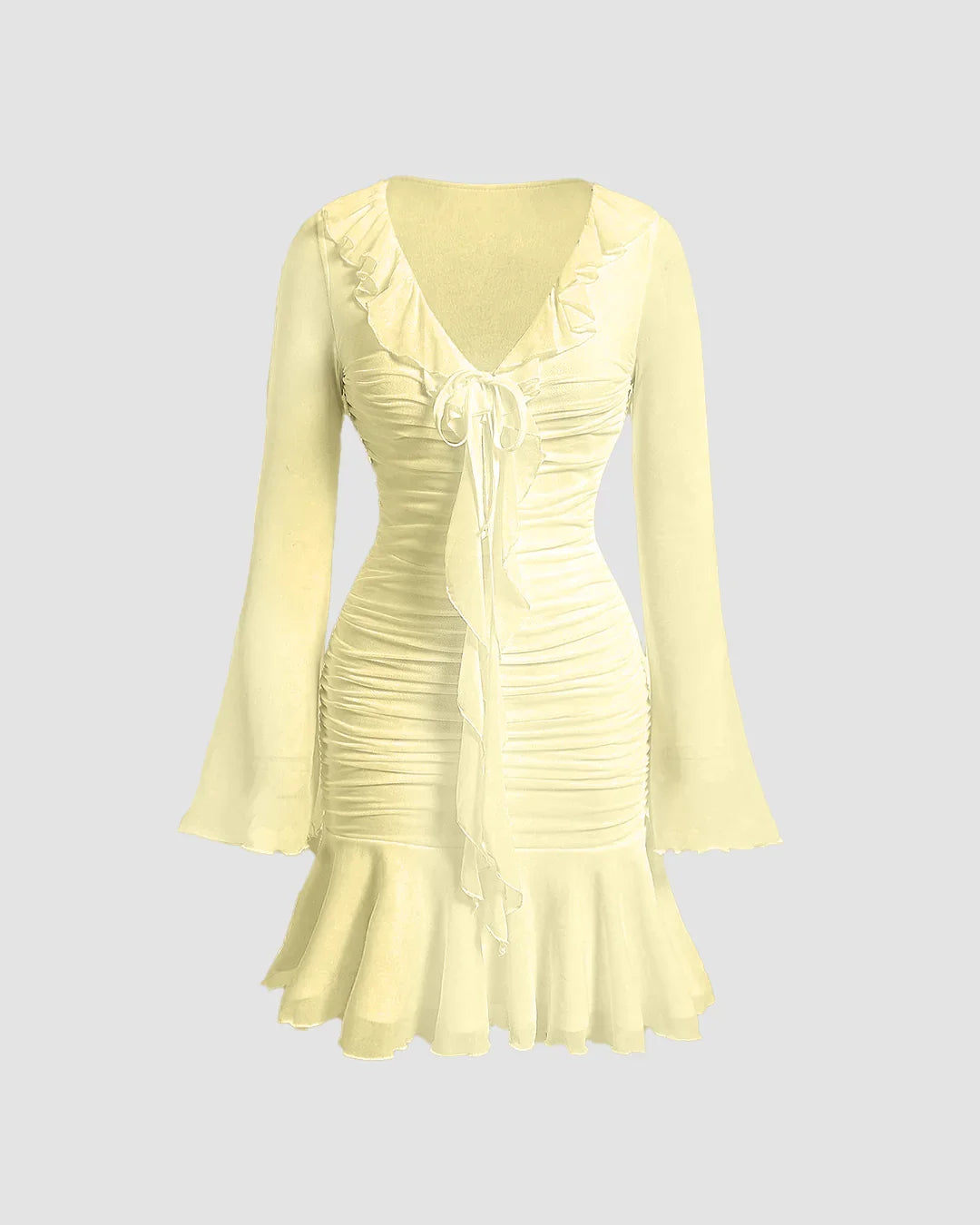 Vanilla Ruffle Hem Mini Dress with Long Sleeves - Littlebox India Vanilla Ruffle Hem Mini Dress with Long Sleeves - Littlebox India
