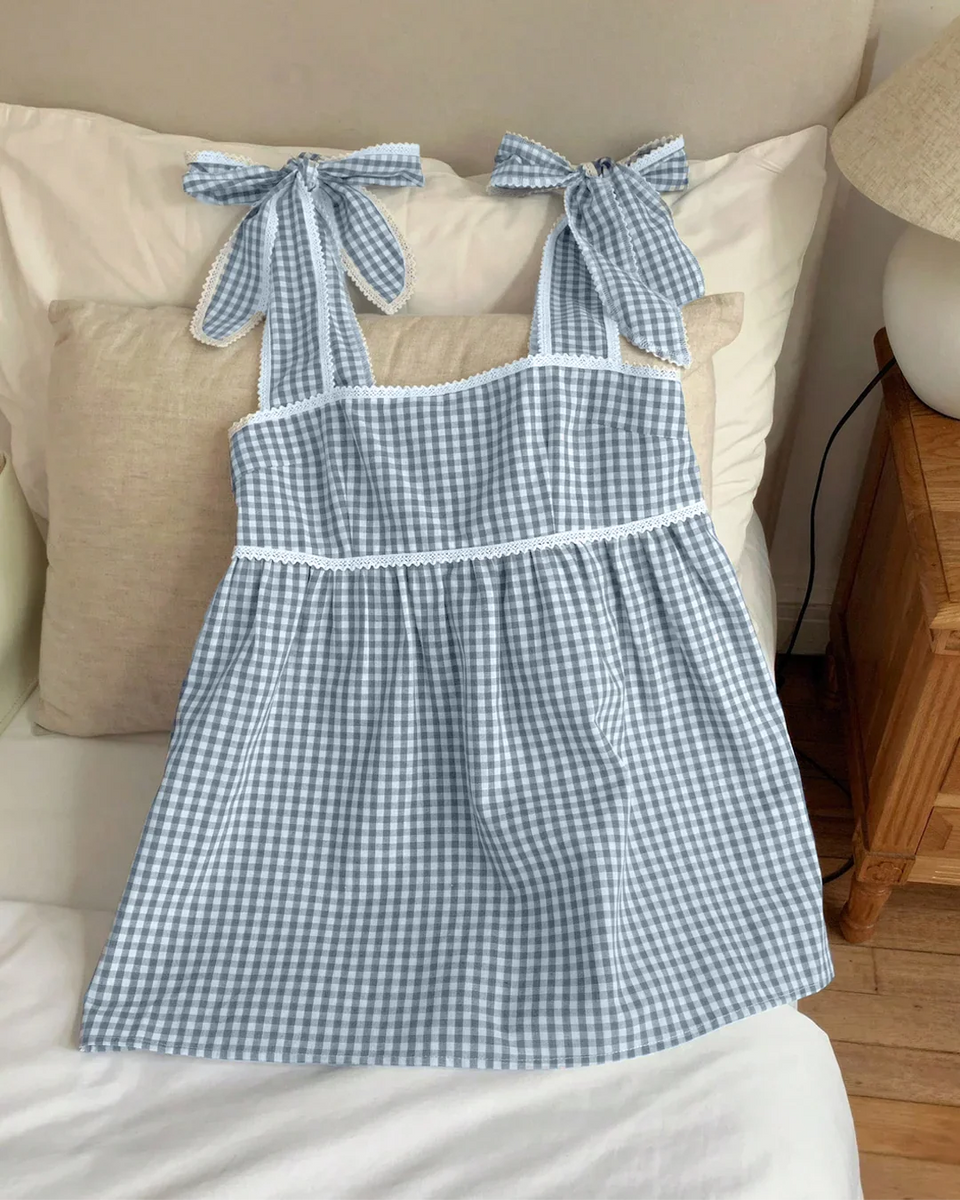 Gingham_Check_Tie_Strap_Sleeve