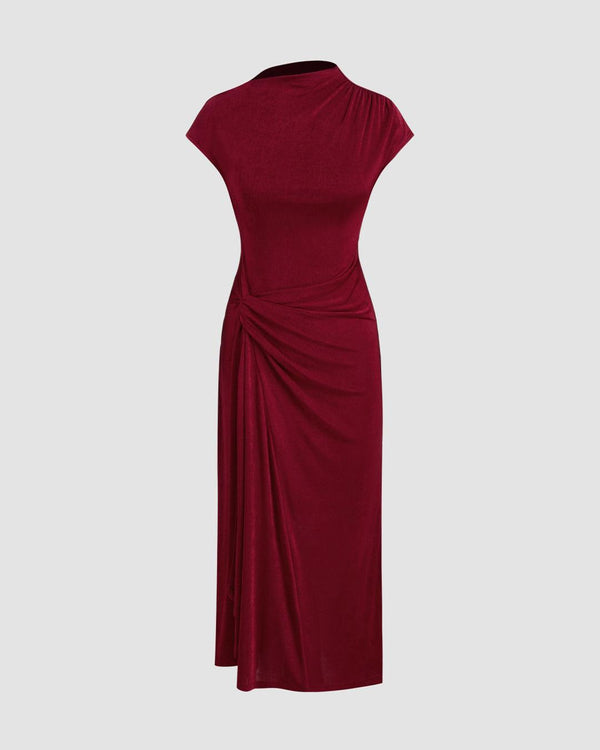 Half Sleeve Maxi Dress with Draped Detail