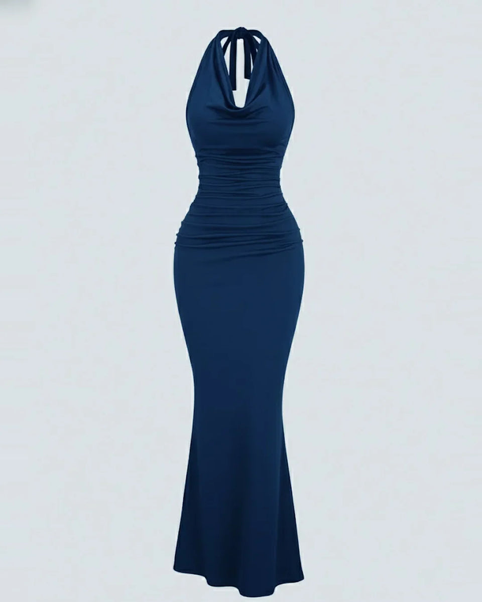 Bodycon Party Wear Maxi Dress in Navy Blue - Littlebox India