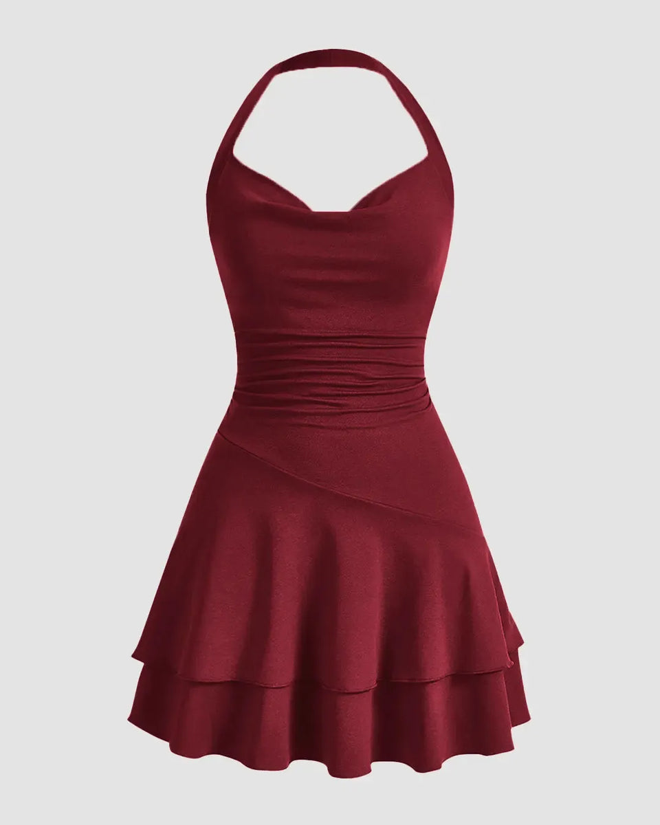 Maroon Halter Neck Mini Dress - Littlebox India