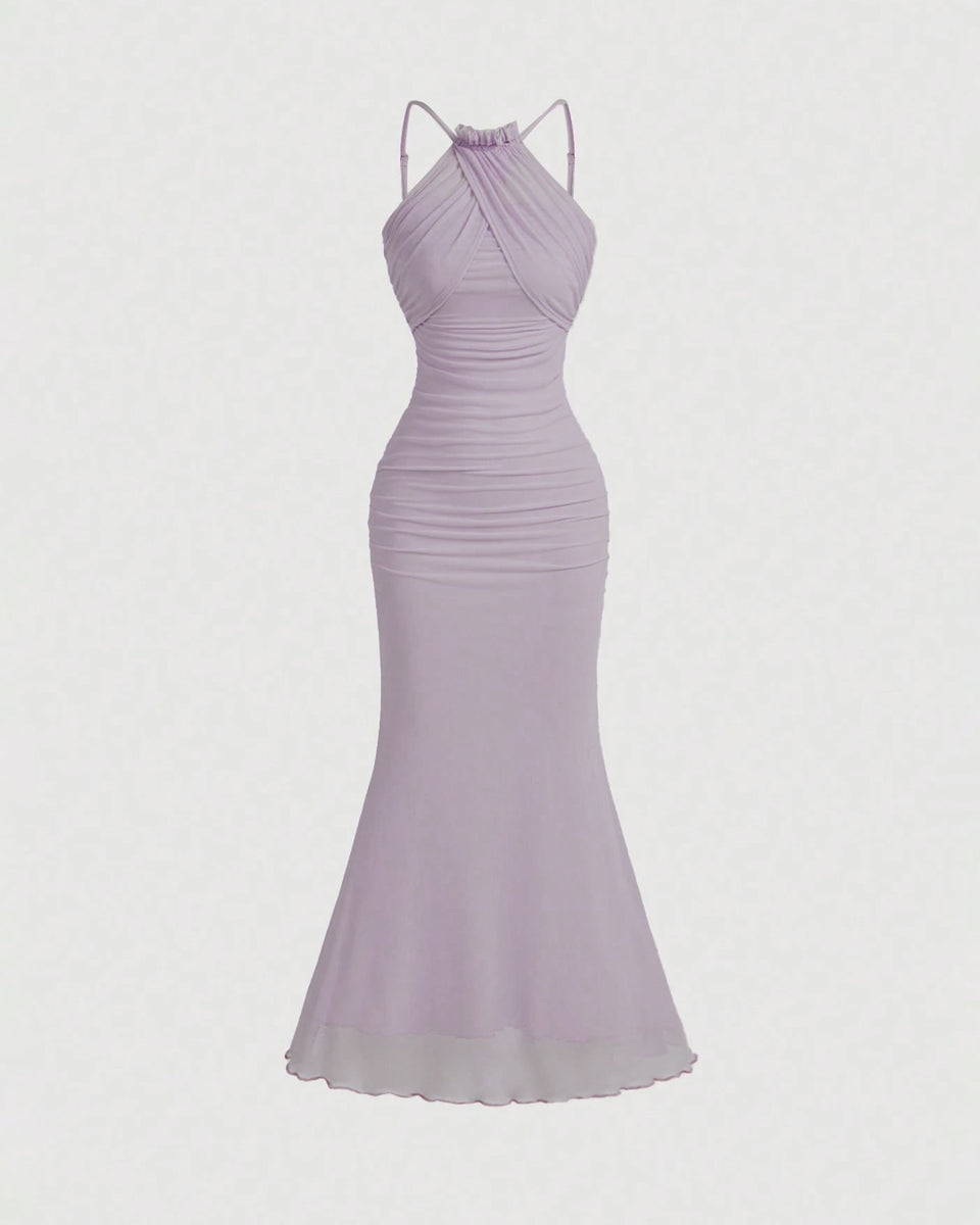 Halter Neck Fish Tail Hem Maxi Dress in Lilac - Image 2