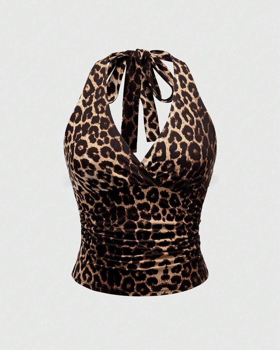 Leopard Print Ruched Stretch Sleeveless Top - Littlebox India