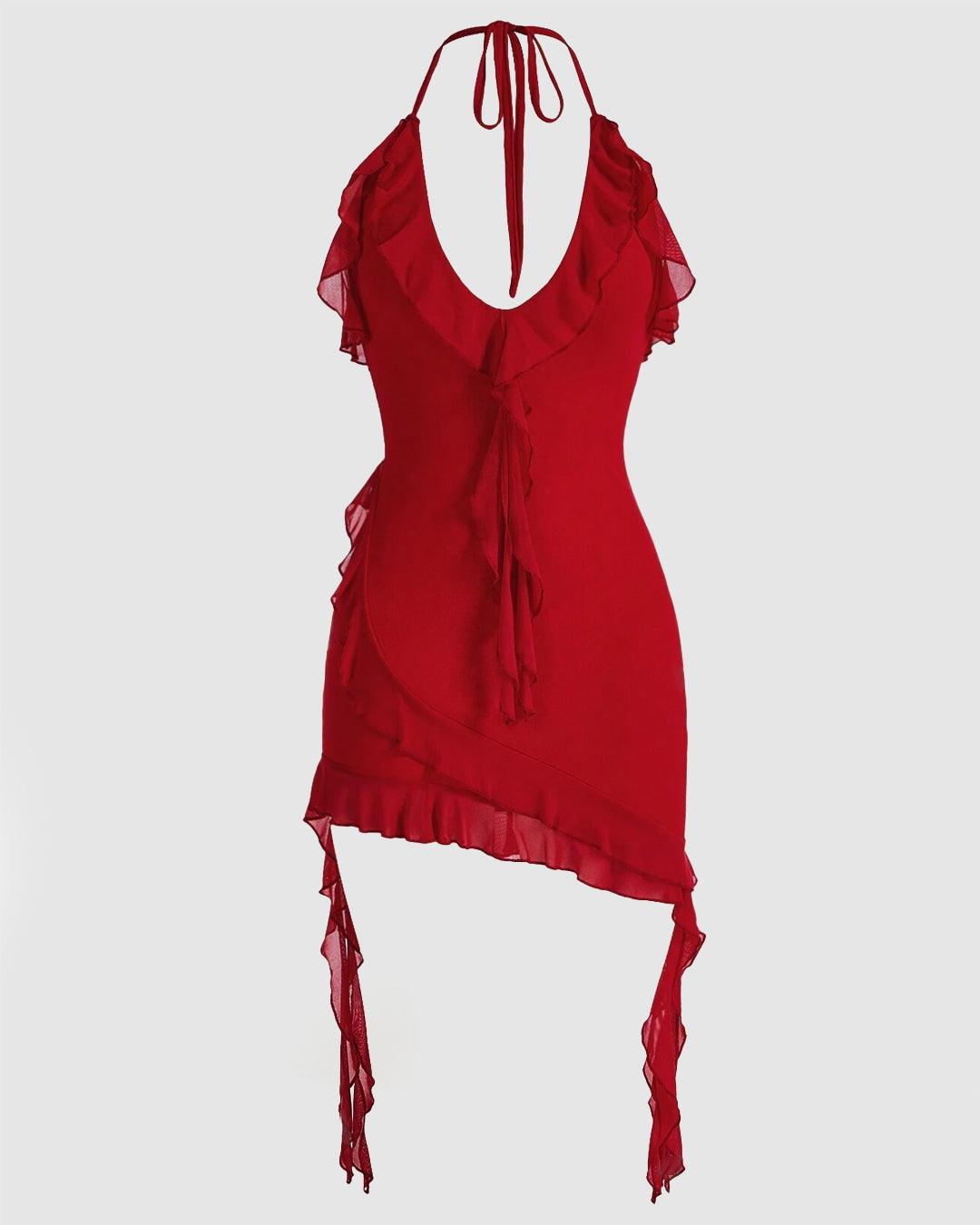 Halter Neck Ruffle Red Mini Dress - Littlebox India Halter Neck Ruffle Red Mini Dress - Littlebox India