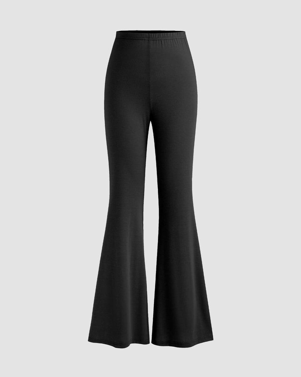 High-Rise Flared Black Trousers for Women Littlebox India