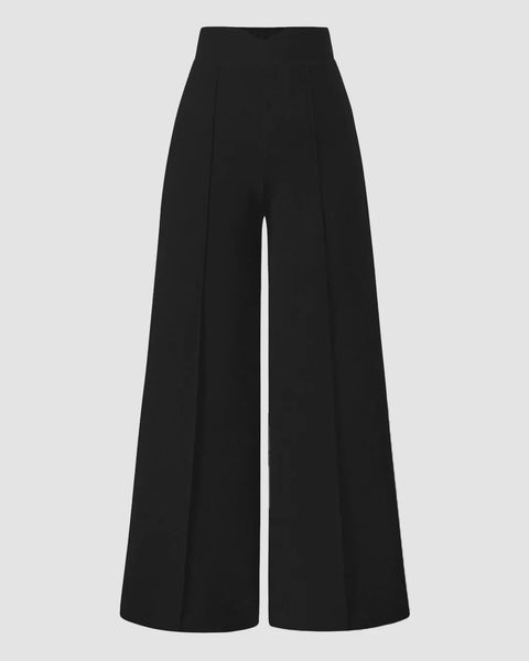 High-Waist Seam-Front Wide-Leg Trousers in Black Front View For Women | Littlebox India