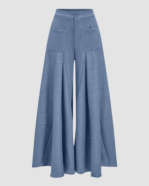 High-Waist Wide-Leg Trousers in French Blue Front View For Women | Littlebox India