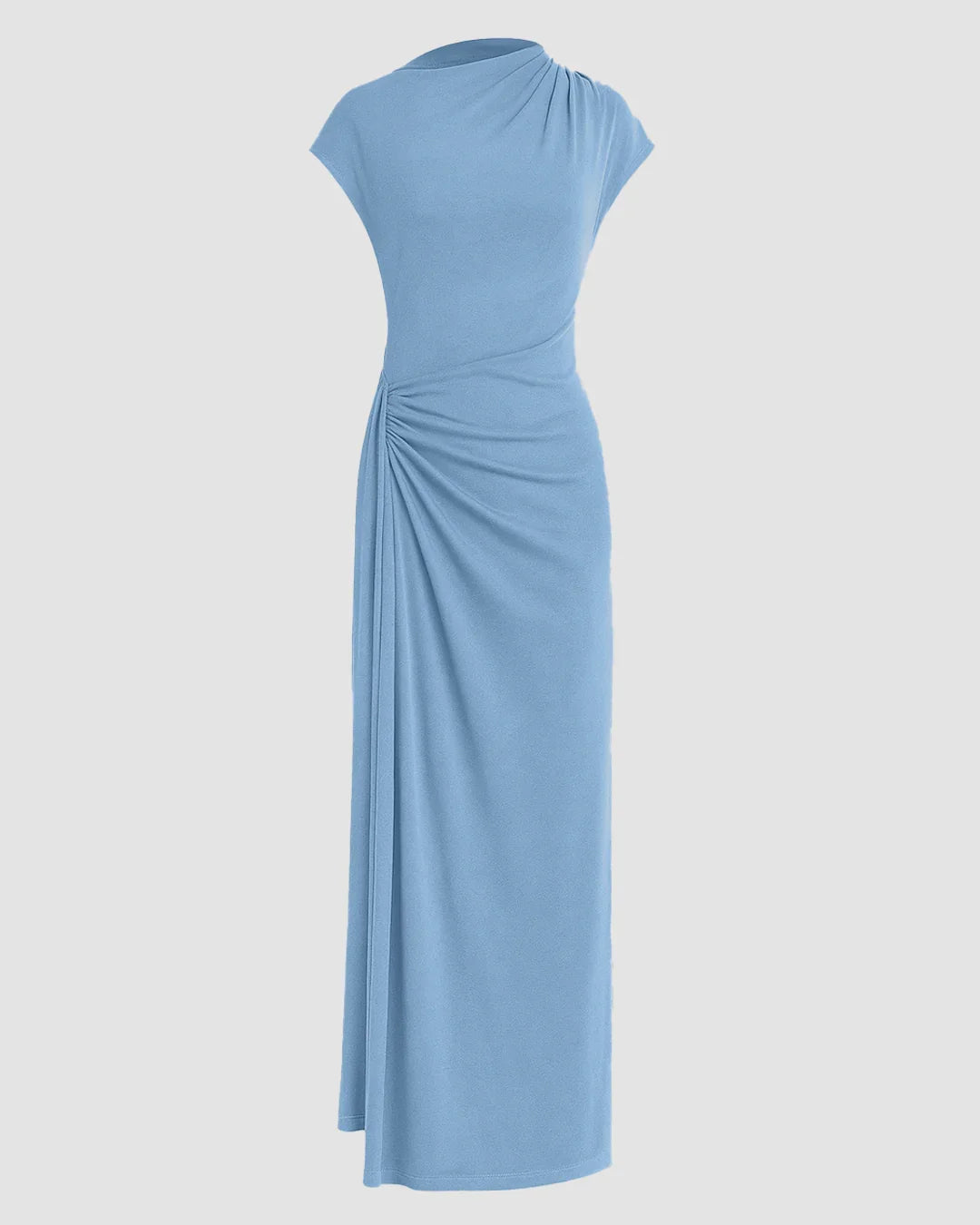Twist Ruched Split Maxi Dress In Powder Blue