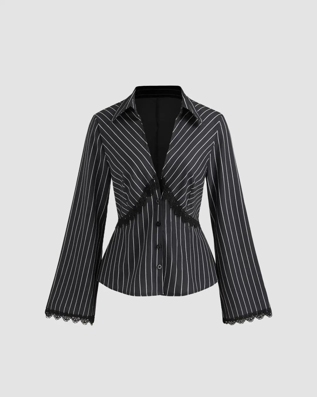 Lace Trim Collared Neck Shirt in Black - Littlebox India