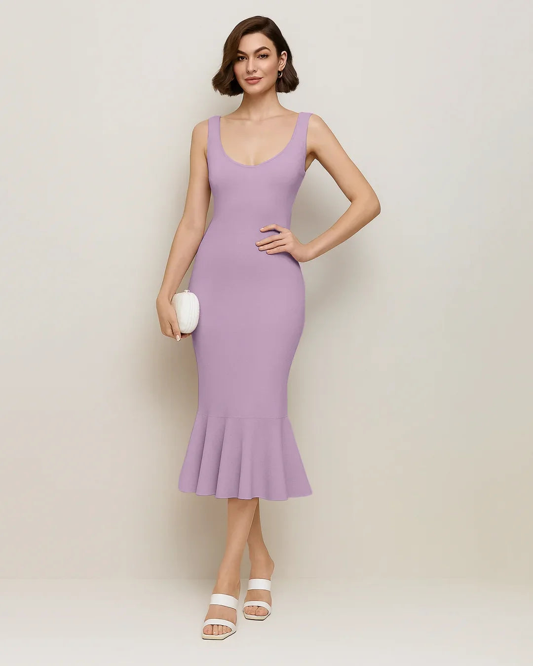 Lilac Sleeveless Fishtail Hem Bodycon Dress - Littlebox India Lilac Sleeveless Fishtail Hem Bodycon Dress - Littlebox India