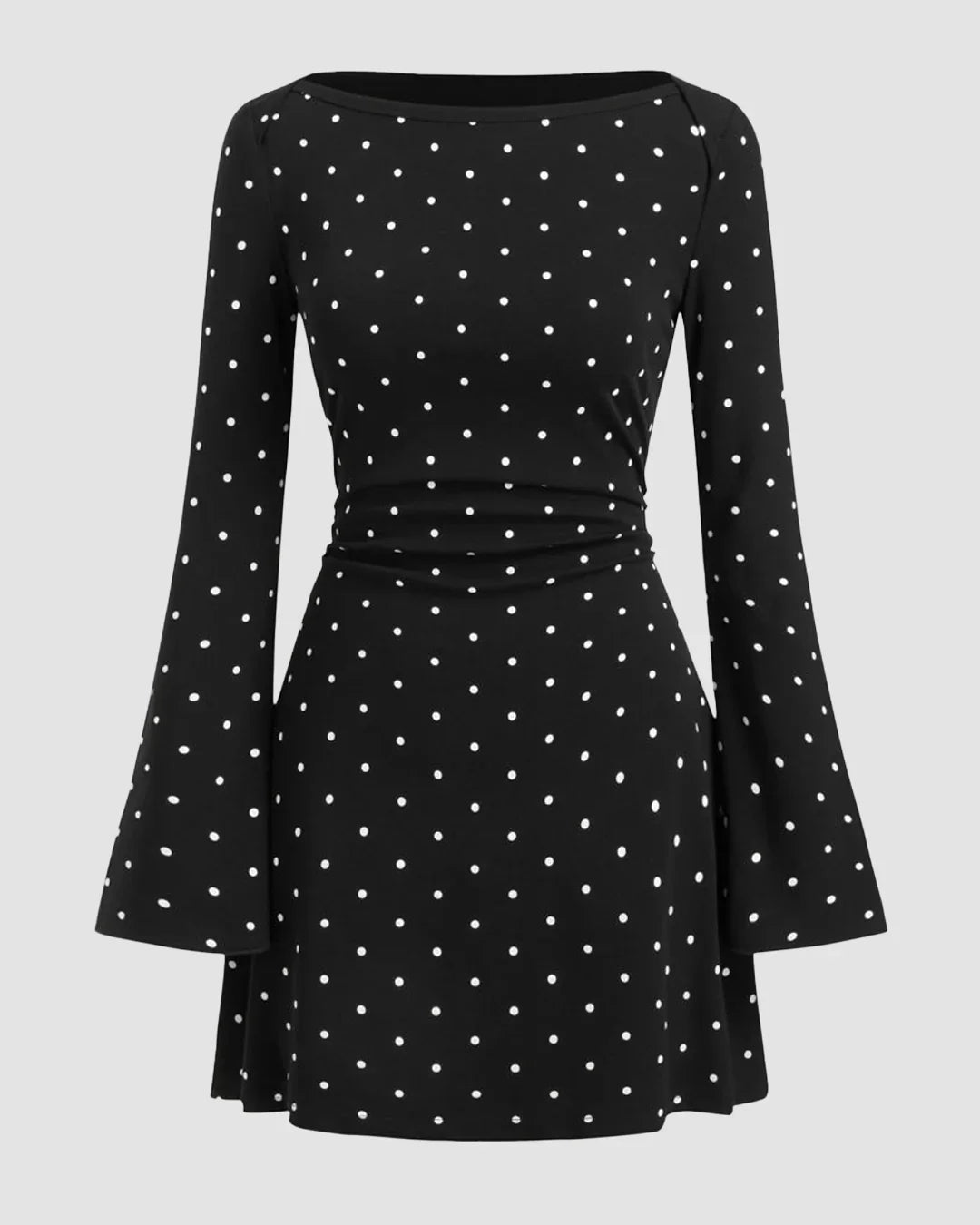 Long Sleeve Polka Dot Fit and Flare Mini Dress