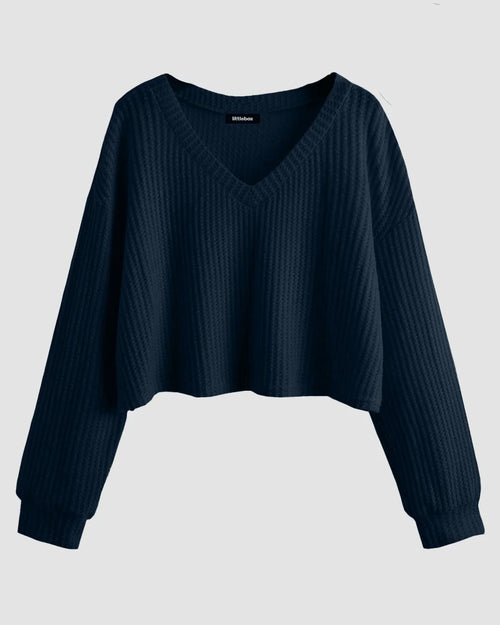 Front view of navy blue sweatshirt brings a relaxed, everyday vibe with its soft texture.