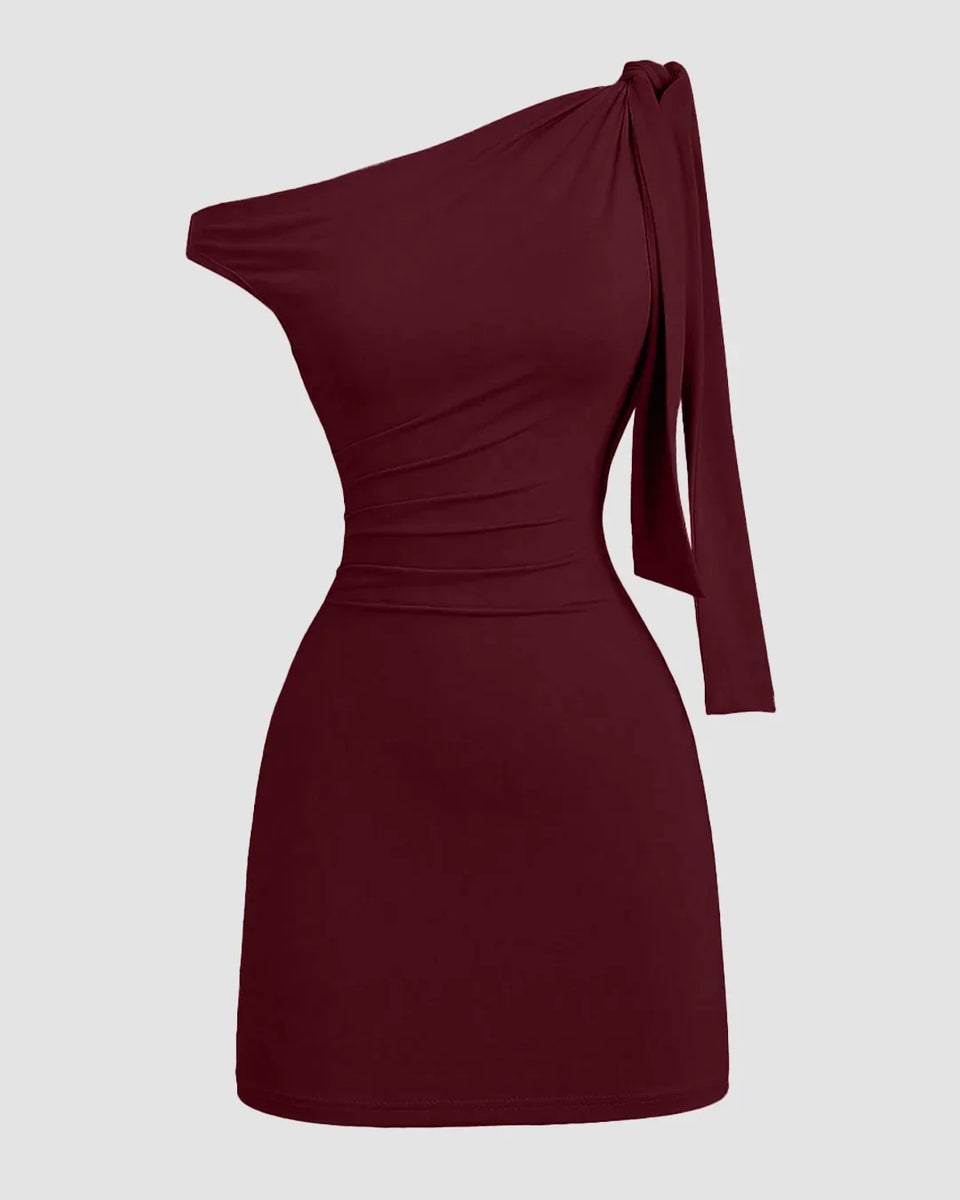 Maroon Asymmetrical Neck Bodycon Mini Dress – Littlebox India